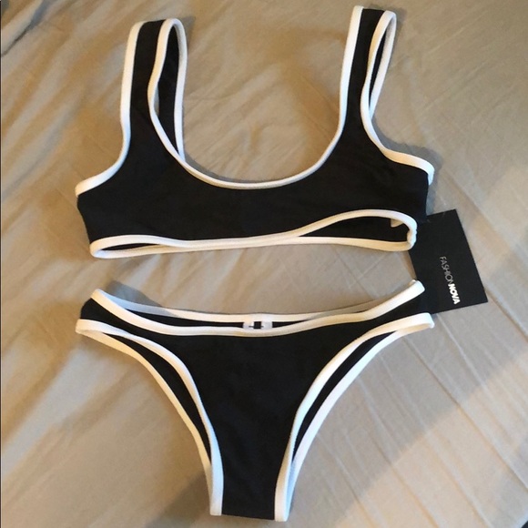 Fashion Nova Other - black with white trim swim suit